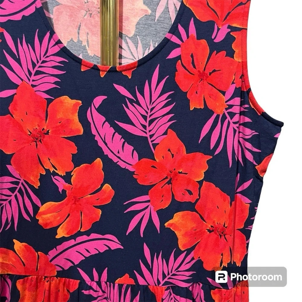 LANDS’ END ~ Hawaiian Beachy Floral Sleeveless Tiered Maxi Dress Modal - Picture 4 of 11